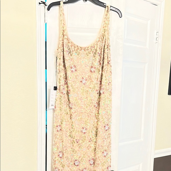 Mac Duggal Dresses & Skirts - Mac Duggal Floral Embellished Midi Dress - Cream and Pink